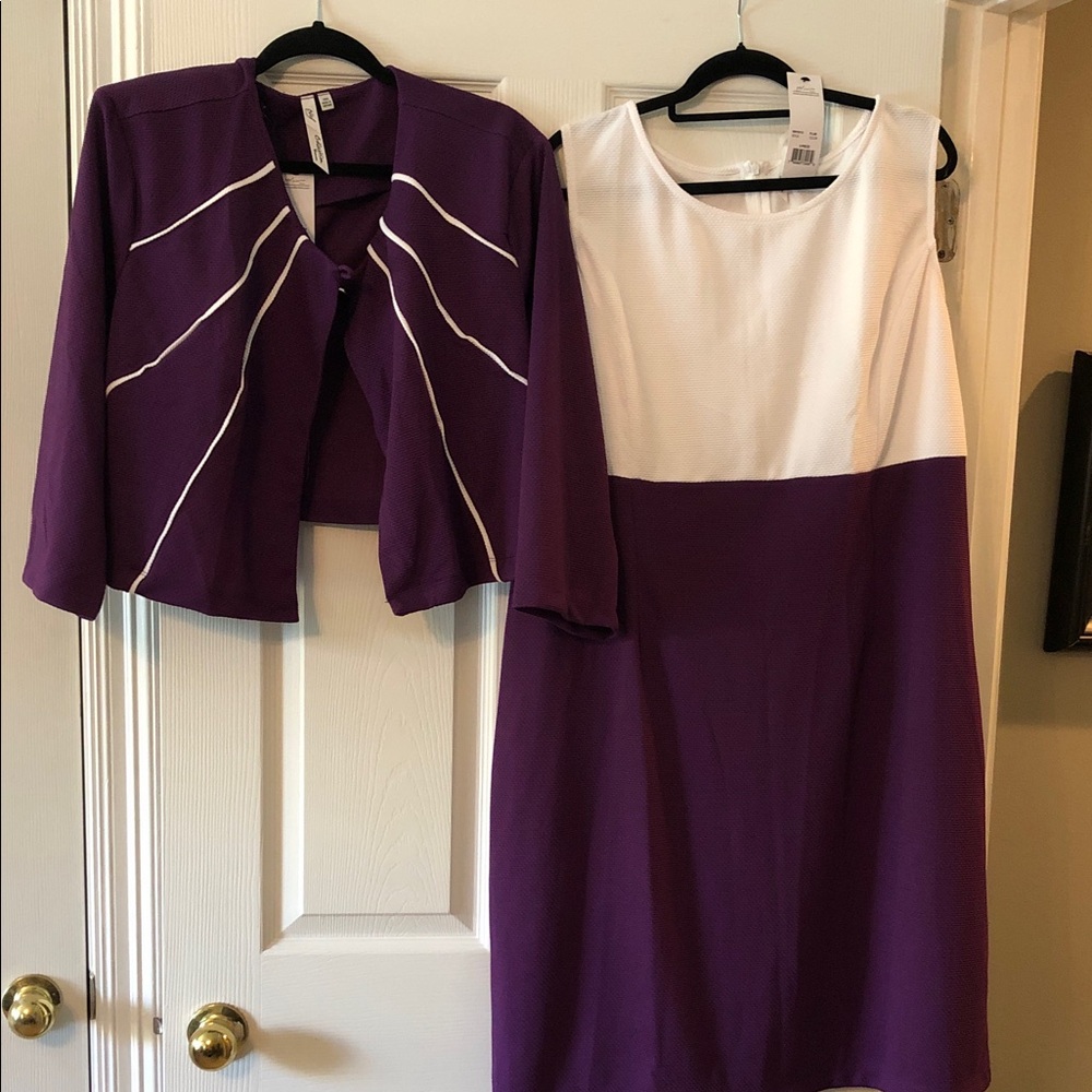 Women's Purple and White Colorblock Sheath Dress with Matching Jacket